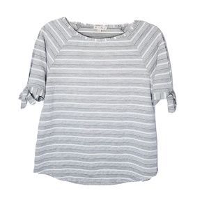 Jane & Delancey Striped Cold Shoulder Bow Shirt Women Size Medium Green White